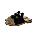 Fendi Black Suede and Python Cutout Flat Slides Size 36