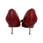 Christian Louboutin Red Leather Spiked Bow Embellished Peep Toe Pumps Size 37.5 - Image 7