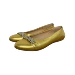 Moschino Gold Metallic Leather Logo Embellished Ballet Flats Size 38
