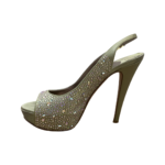 Gina Green Satin Crystal Embellished Peep Toe Slingback Sandals Size 39 - Image 4