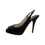 Jimmy Choo Metallic Black Glitter Fabric Clue Peep Toe Platform Slingback Sandals Size 39.5 - Image 5