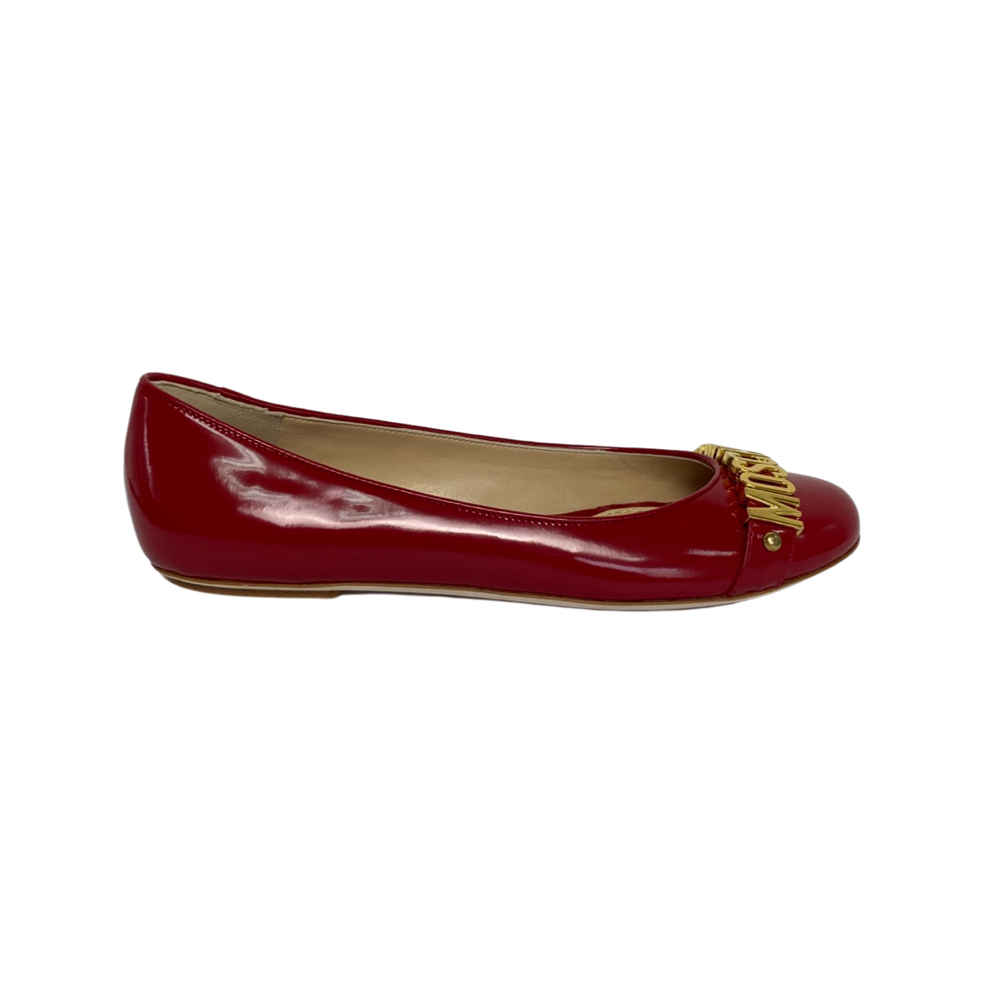 Moschino Red Leather Logo Embellished Ballet Flats Size 38 - Image 4