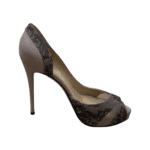 Valentino Blush Nude/Black Lace and Leather D'orsay Platform Heels Pumps Size 38.5 - Image 4