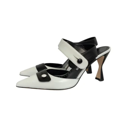 Manolo Blahnik White & Black Leather M Zoilos Sandals Size 38.5