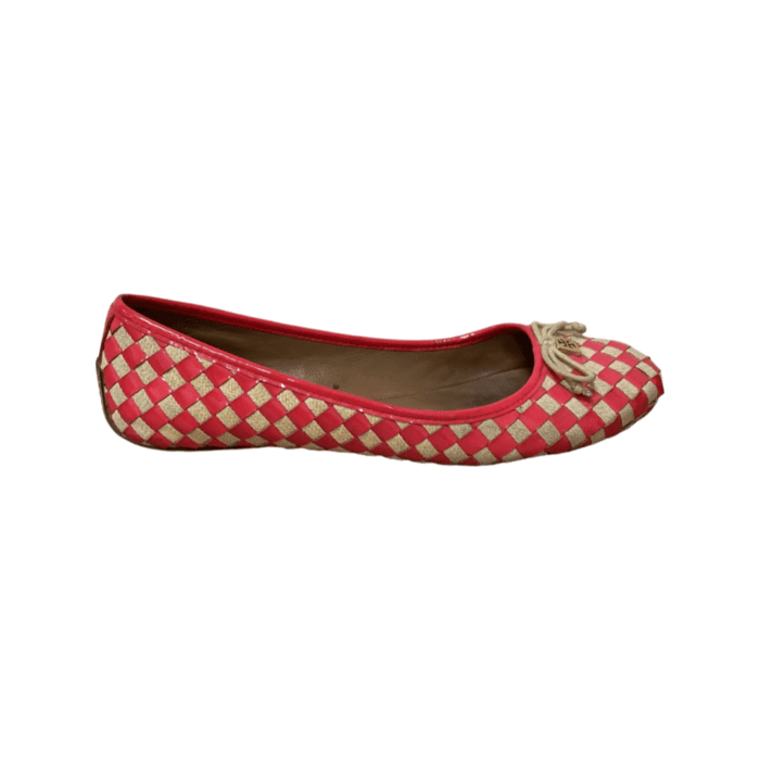 Tory Burch Neon Pink/Beige Prescot Woven Leather Ballet Flats Size 41.5 - Image 6