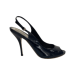 Gucci Navy Blue Patent Leather Peep Toe Slingback Sandals Size 41 - Image 6