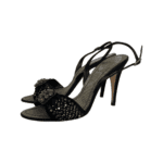 René Caovilla Black Satin Crystal Embellished Slingback Sandals Size 39