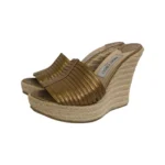 Jimmy Choo Gold Leather Espadrilles Wedge Sandals Size 39