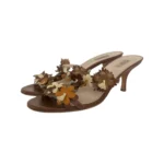 Prada Brown Floral Embellished Leather Mules Size 39