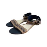 Jimmy Choo Black/ Yellow Leather and Fabric Breanne Logo Jacquard Sandals Size 38.5