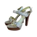 Alexander McQueen Gold Textured Leather Open Toe Ankle Strap Sandals Size 37.5