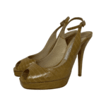 Jimmy Choo Yellow Lizard Embossed Leather Accents Peep Toe Slingback Pumps Size 35