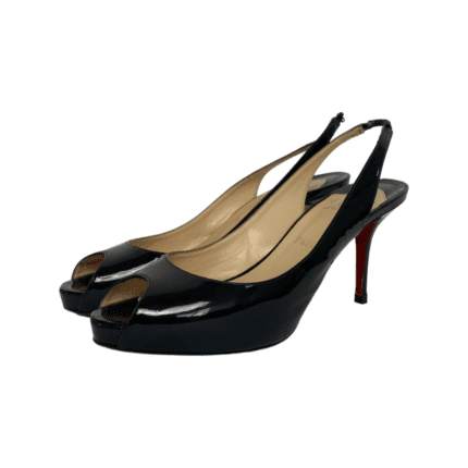 Christian Louboutin Navy Blue Patent Peep Toe Slingback Sandals Size 39