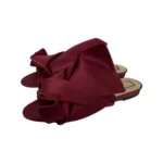 N21 Burgundy Satin Raso Knot Peep Toe Flat Mules Size 38.5