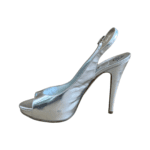 Gina Metallic Silver Leather Slingback Open Toe Sandals Size 37.5 - Image 7