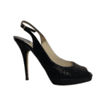 Jimmy Choo Metallic Black Glitter Fabric Clue Peep Toe Platform Slingback Sandals Size 39.5 - Image 4