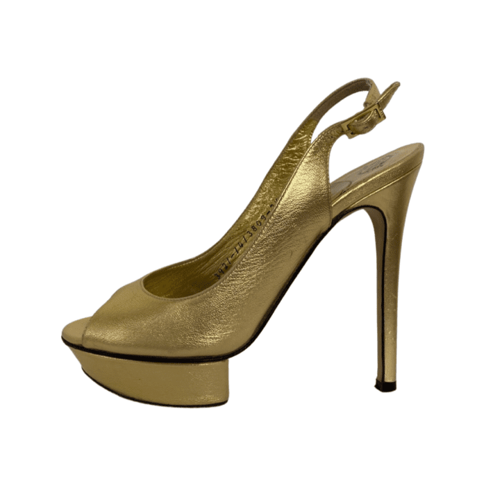 Gina Metallic Gold Leather Slingback Open Toe Sandals Size 35 - Image 6