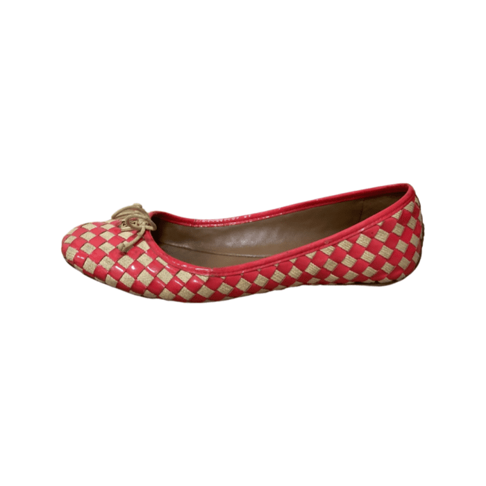 Tory Burch Neon Pink/Beige Prescot Woven Leather Ballet Flats Size 41.5 - Image 7