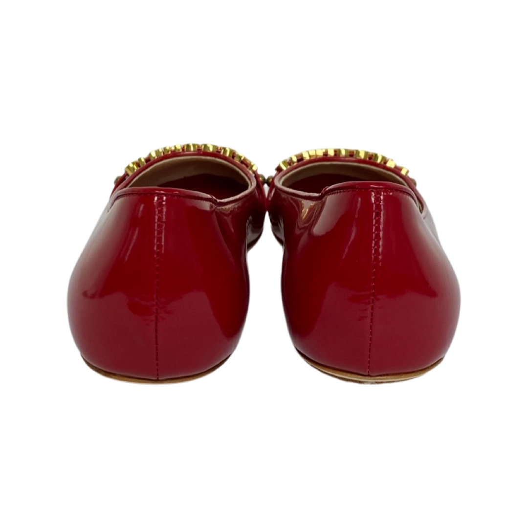 Moschino Red Leather Logo Embellished Ballet Flats Size 38 - Image 7