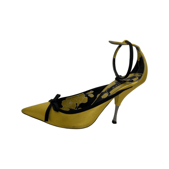 Rochas Yellow Bow Embellished Satin Pumps Size 38 - Image 3