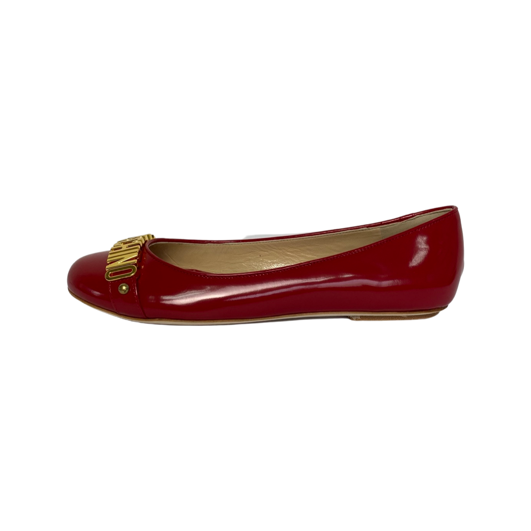 Moschino Red Leather Logo Embellished Ballet Flats Size 38 - Image 5
