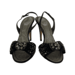 René Caovilla Black Satin Crystal Embellished Slingback Sandals Size 39 - Image 2