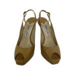 Jimmy Choo Yellow Lizard Embossed Leather Accents Peep Toe Slingback Pumps Size 35 - Image 2