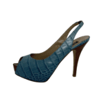 Le Silla Turquoise Croc Embossed Leather Slingback Open Toe Platform Sandals Size 38 - Image 5