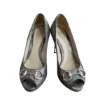 Gucci Metallic Textured Leather-iridescent Horsebit Peep Toe Pumps Size 36.5 - Image 7