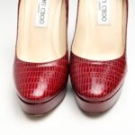 Jimmy Choo Red Lizard Embossed Leather Cosmic Platform Pumps Size 35 - Image 4