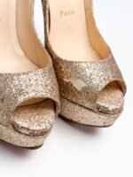 Christian Louboutin Gold Glitter Lady Peep Toe Platform Pumps Size 35 - Image 4