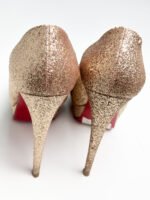 Christian Louboutin Gold Glitter Lady Peep Toe Platform Pumps Size 35 - Image 5