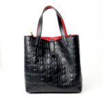 Carolina Herrera Black Monogram Embossed Leather Small Matryoshka Locked Tote Bag
