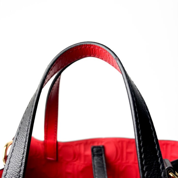 Carolina Herrera Black Monogram Embossed Leather Small Matryoshka Locked Tote Bag - Image 5