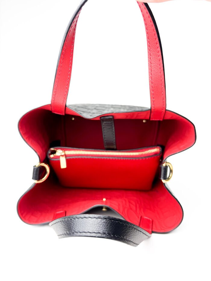 Carolina Herrera Black Monogram Embossed Leather Small Matryoshka Locked Tote Bag - Image 7