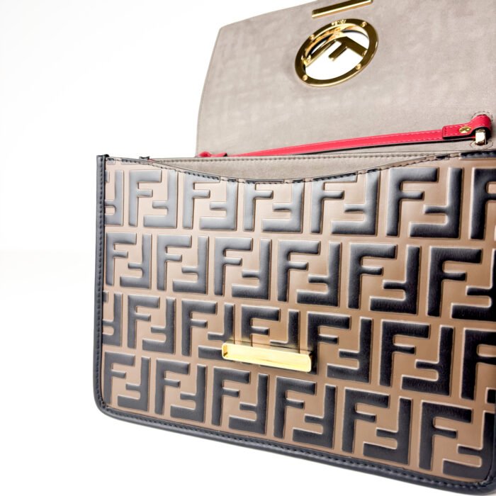 Fendi Vitello Century Kan I F Shoulder Bag in Red Leather with FF Logo - Image 8