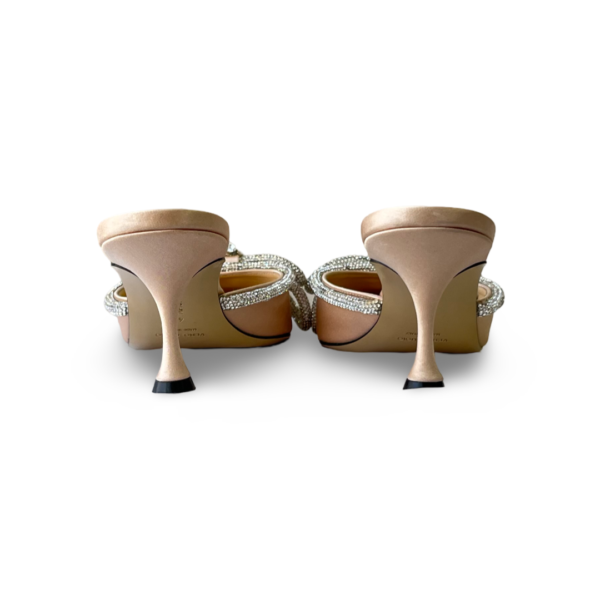 Mach & Mach Golden Beige Satin Double Bow Crystal Mules - Image 8