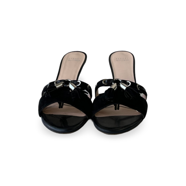 Stuart Weitzman Tasseled Black Patent Leather Slides - Image 2