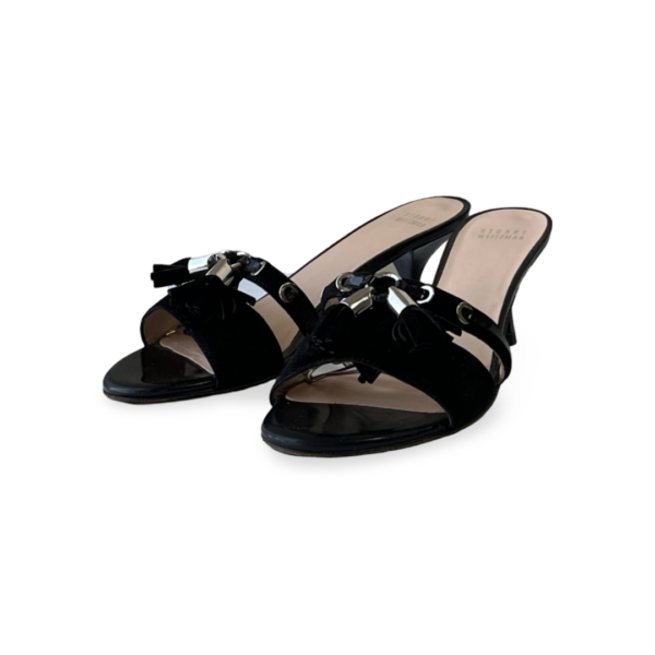 Stuart Weitzman Tasseled Black Patent Leather Slides - Image 3