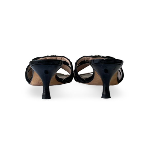 Stuart Weitzman Tasseled Black Patent Leather Slides - Image 8