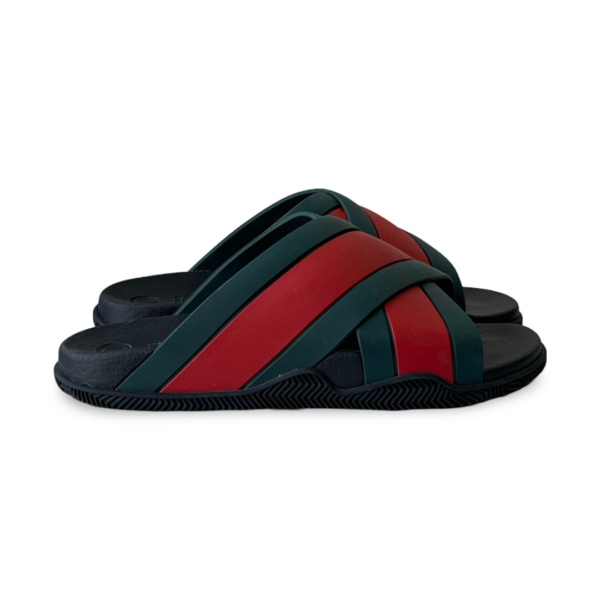 Gucci Red/Green Web Rubber Slides - Image 4