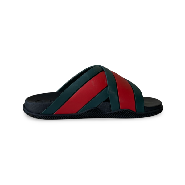 Gucci Red/Green Web Rubber Slides - Image 6