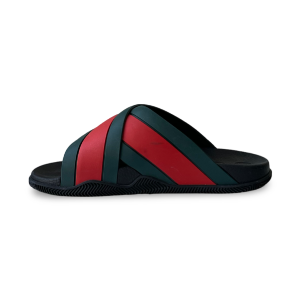 Gucci Red/Green Web Rubber Slides - Image 5