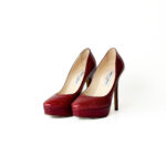 Jimmy Choo Red Lizard Embossed Leather Cosmic Platform Pumps Size 35