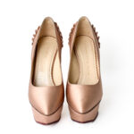 Charlotte Olympia Champagne Satin Paloma Fan-Pleat Platform Pumps Size 34 - Image 5