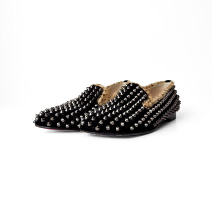 Christian Louboutin Black Velvet Dandelion Spikes Loafers Size 37.5