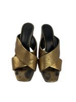 Saint Laurent Metallic Gold Leather Loulou Criss Cross Mules Size 40