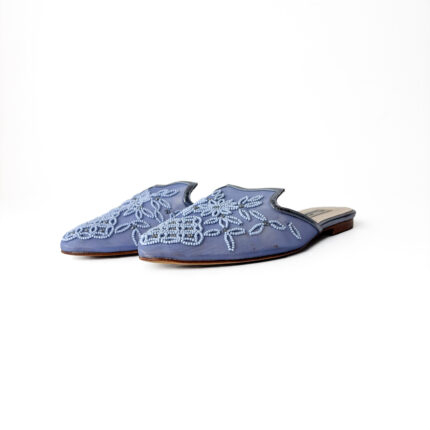 Oscar de la Renta Elsa Embroidered Light Blue Mule Slide Size 37.5