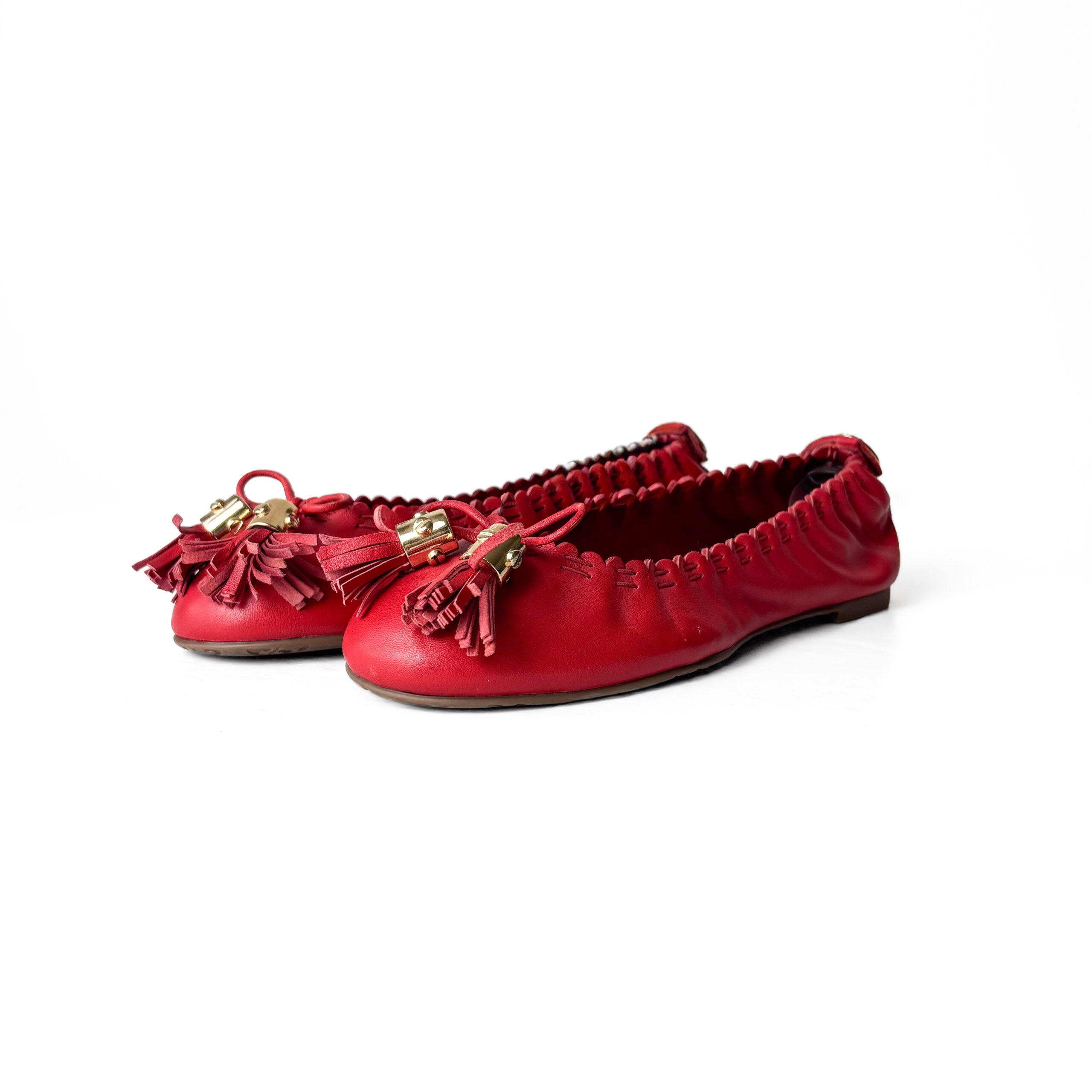 tory-burch-red-reese-tassel-flats.jpg Tory Burch Red Ballet Reese Flat Tassel Size 38 - Image 1
