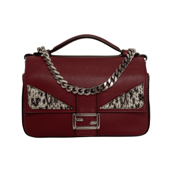Fendi Red Leather Double Micro Baguette Monster Crossbody Bag